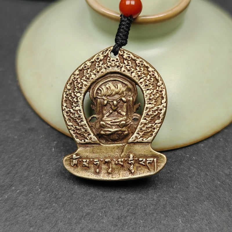 Gandhanra Antique Tibetan Buddhism Amulet Pendant,Panjaranata Mahakala,collect from Jeigu Monastery Yushu,Tibet, an amulet of old badge or pandent, made of brass,about 80 years old.