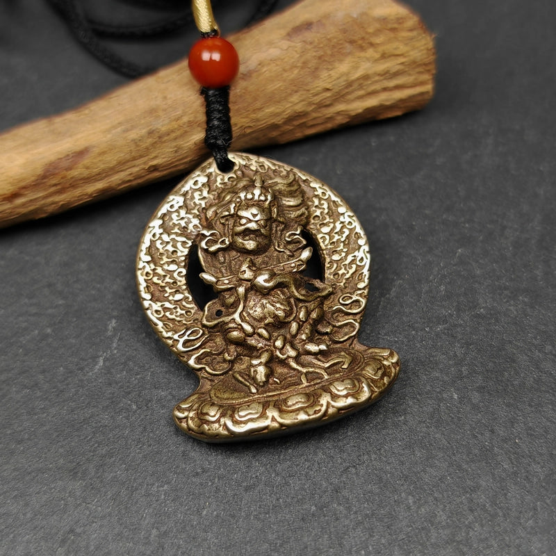 Gandhanra Antique Tibetan Buddhism Amulet Pendant,Panjaranata Mahakala,collect from Jeigu Monastery Yushu,Tibet, an amulet of old badge or pandent, made of brass,about 80 years old.