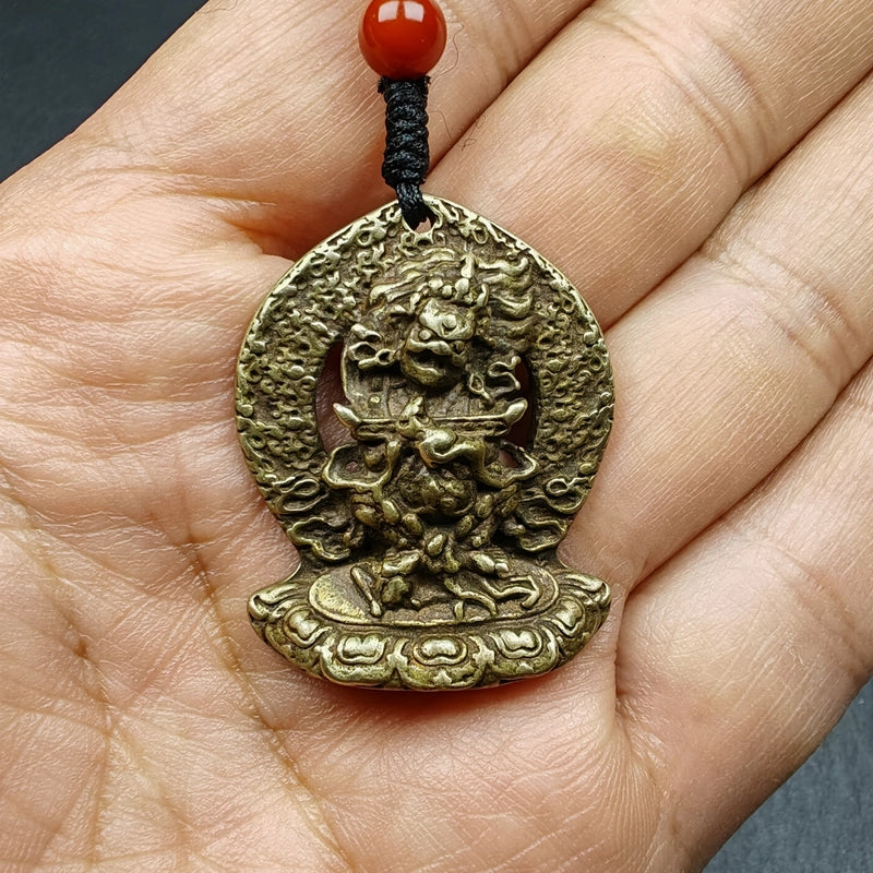 Gandhanra Antique Tibetan Buddhism Amulet Pendant,Panjaranata Mahakala,collect from Jeigu Monastery Yushu,Tibet, an amulet of old badge or pandent, made of brass,about 80 years old.