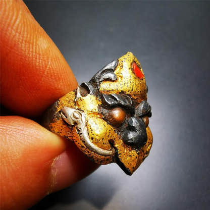 Gold Garuda Ring 0.94" - Tibetan Buddhist garuda amulet, view 9