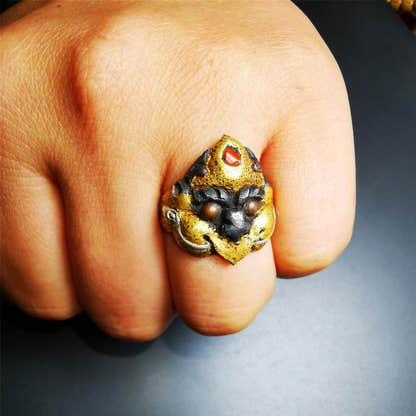 Gold Garuda Ring 0.94" - Tibetan Buddhist garuda amulet, view 12