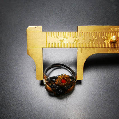 Gold Garuda Ring 0.94" - Tibetan Buddhist garuda amulet, size reference