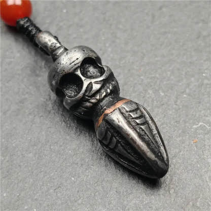 Skull Phurba 1.38" - Tibetan Buddhist art, close-up detail