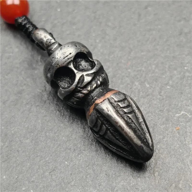 Skull Phurba 1.38" - Tibetan Buddhist art, close-up detail