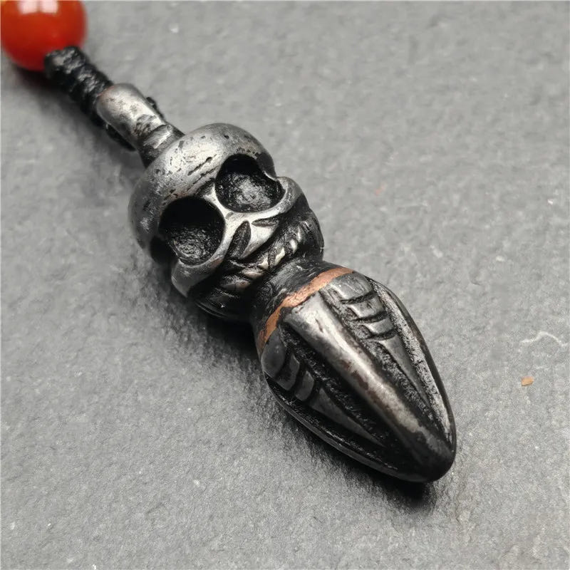 Skull Phurba 1.38" - Tibetan Buddhist art, close-up detail