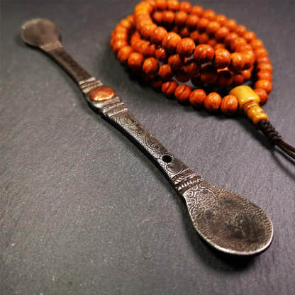 Large Size Offering Spoon 7.5" - Tibetan Buddhist art, detailed view