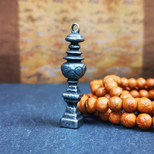 Stupa Amulet 2.16" - Tibetan Buddhist amulet, front view