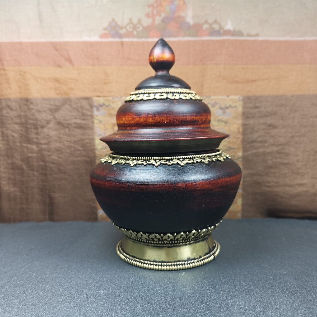 Wood Offering Bowl 6.3" - Tibetan Buddhist art, view 4