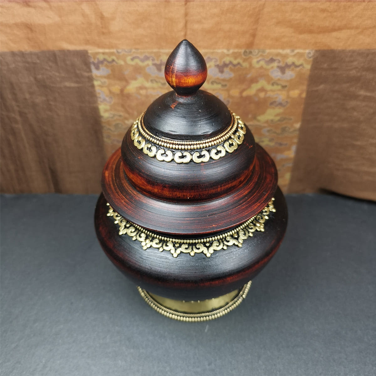 Wood Offering Bowl 6.3" - Tibetan Buddhist art, view 5