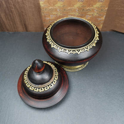 Wood Offering Bowl 6.3" - Tibetan Buddhist art, view 6