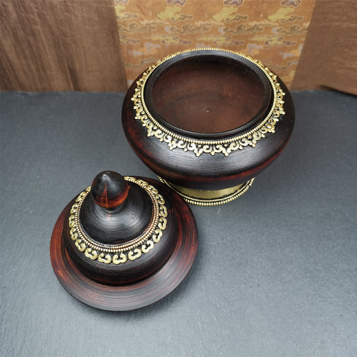 Wood Offering Bowl 6.3" - Tibetan Buddhist art, view 6