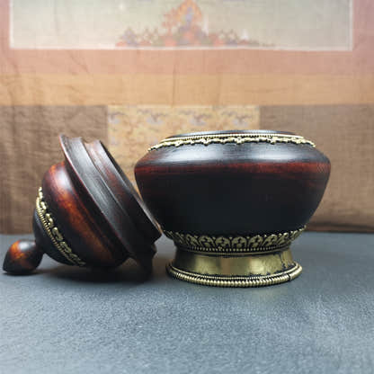 Wood Offering Bowl 6.3" - Tibetan Buddhist art, view 8