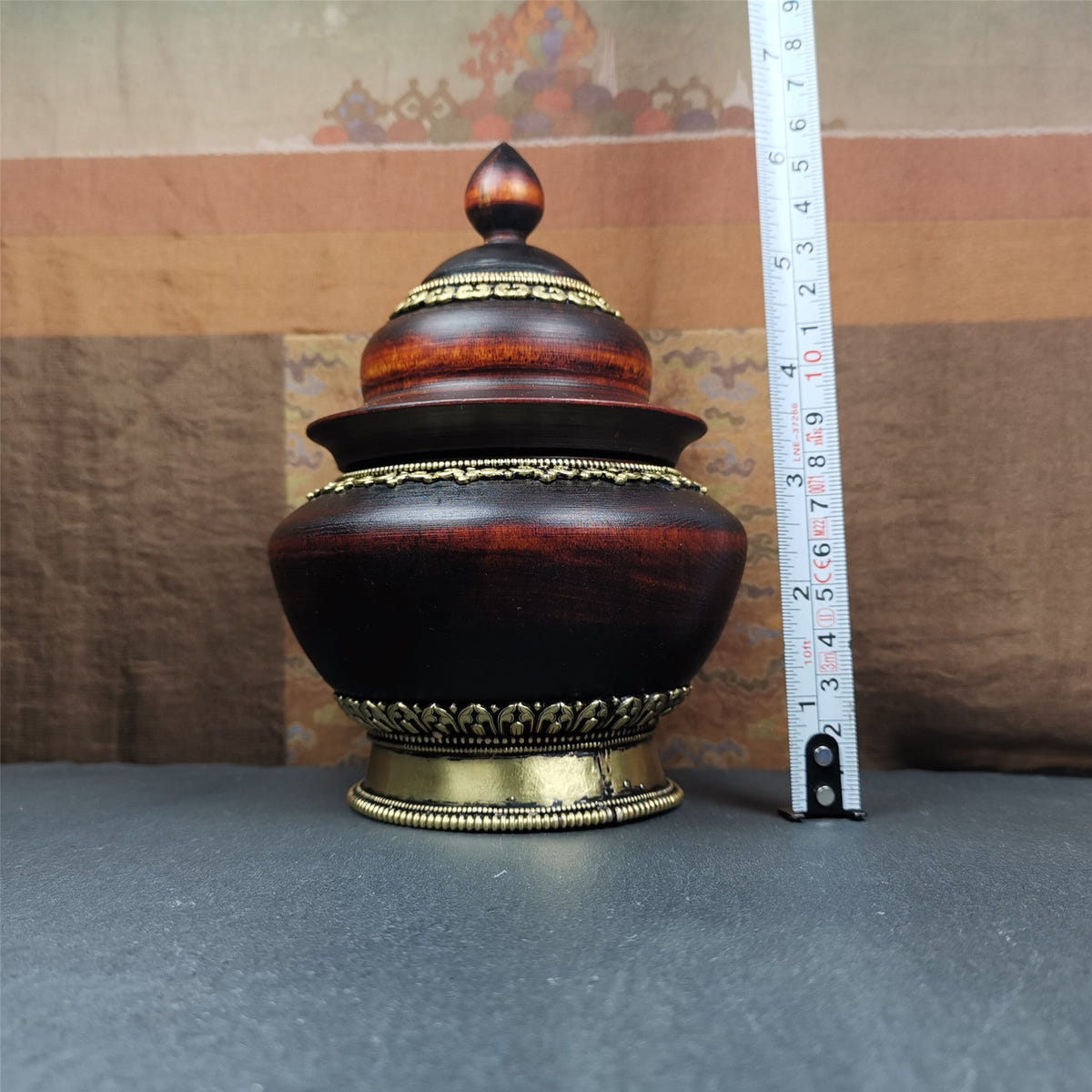 Wood Offering Bowl 6.3" - Tibetan Buddhist art, view 10