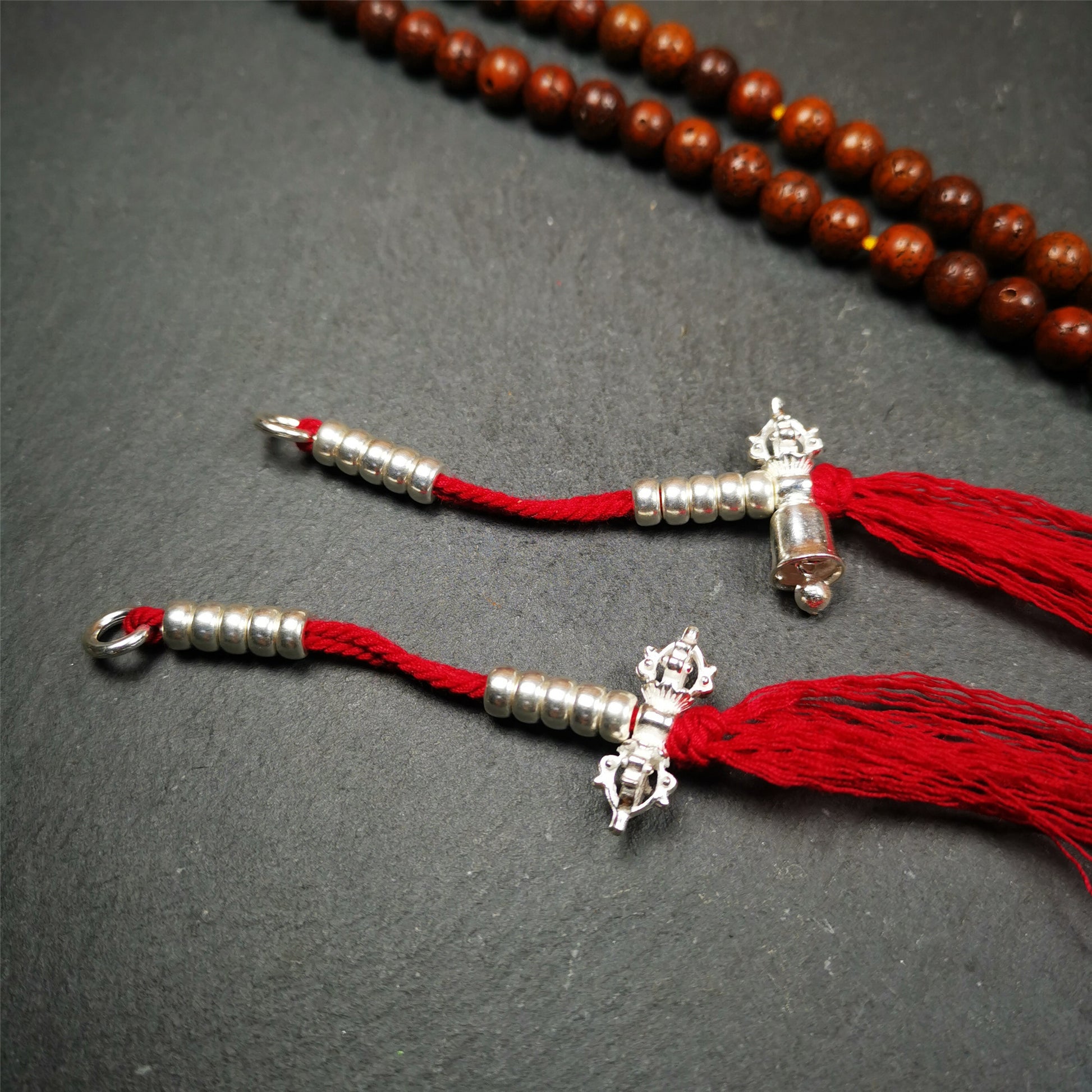 Gandhanra 5mm Silver Tibetan Buddhist Prayer Bead Counters for 6-15mm Mala,with Dorje Vajra Pendant