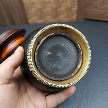 Wood Offering Bowl 6.3" - Tibetan Buddhist art, view 9