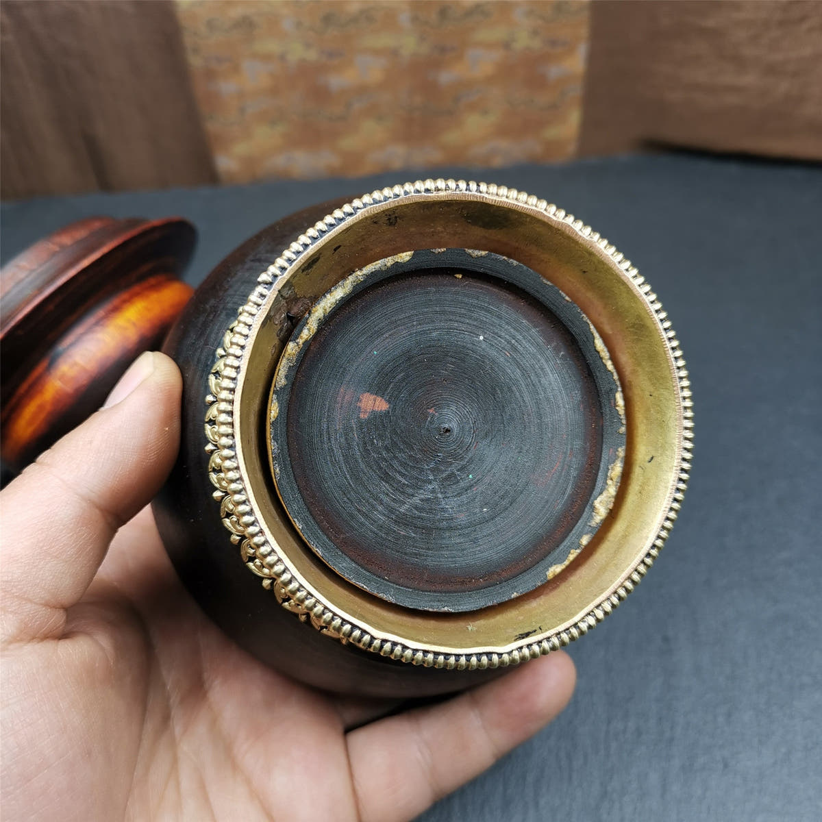Wood Offering Bowl 6.3" - Tibetan Buddhist art, view 9