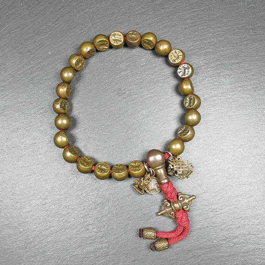 Tibetan Handhold Wrist Mala,12mm Half Round Garuda Bird - Tibetan Buddhist mala beads, front view