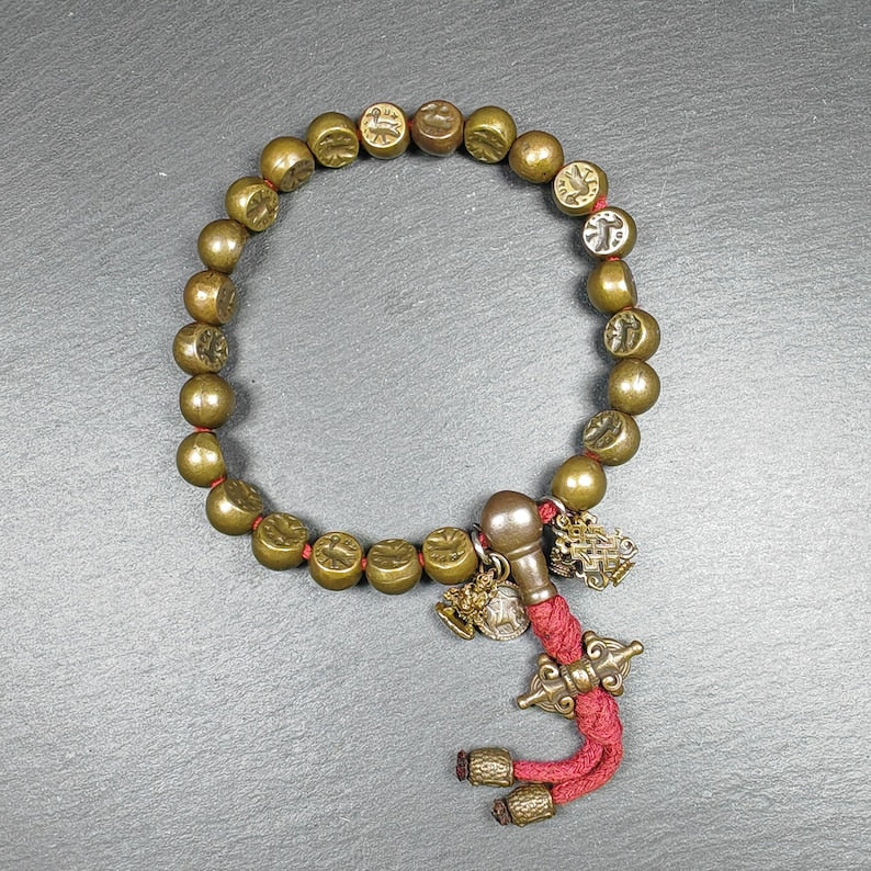 Gandhanra Antique Tibetan Handhold Wrist Mala,12mm Half Round Garuda Bird, Made of Thokcha,Lucky Rosary,Spiritual Gift