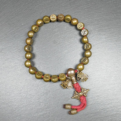 Gandhanra Antique Tibetan Handhold Wrist Mala,12mm Half Round Garuda Bird, Made of Thokcha,Lucky Rosary,Spiritual Gift