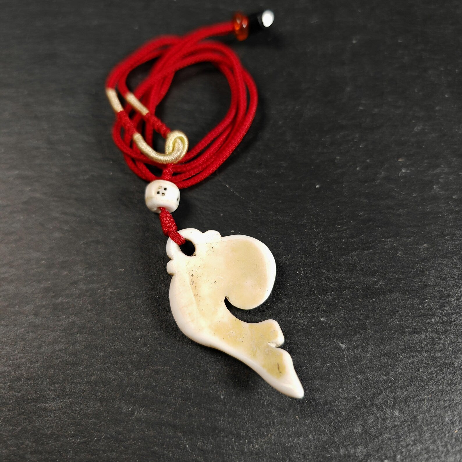 Gandhanra Hand Carved Tibetan Conch Shell Amulet,Shankha,Conch Pendant for Mala,Prayer Beads,Necklace
