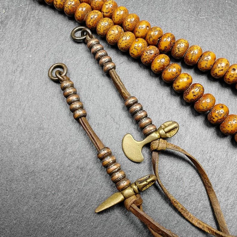 Gandhanra Handmade Tibetan Prayer Bead Counters: Cold Iron Inlaid Lima Brass Mala Accessories