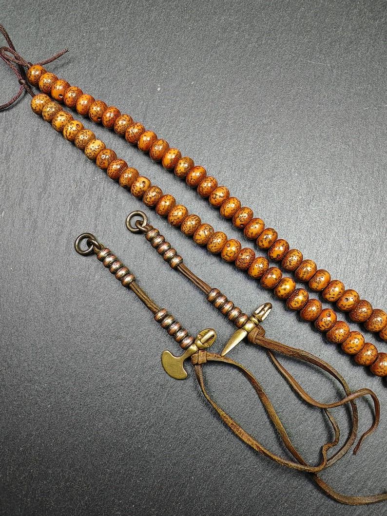 Gandhanra Handmade Tibetan Prayer Bead Counters: Cold Iron Inlaid Lima Brass Mala Accessories