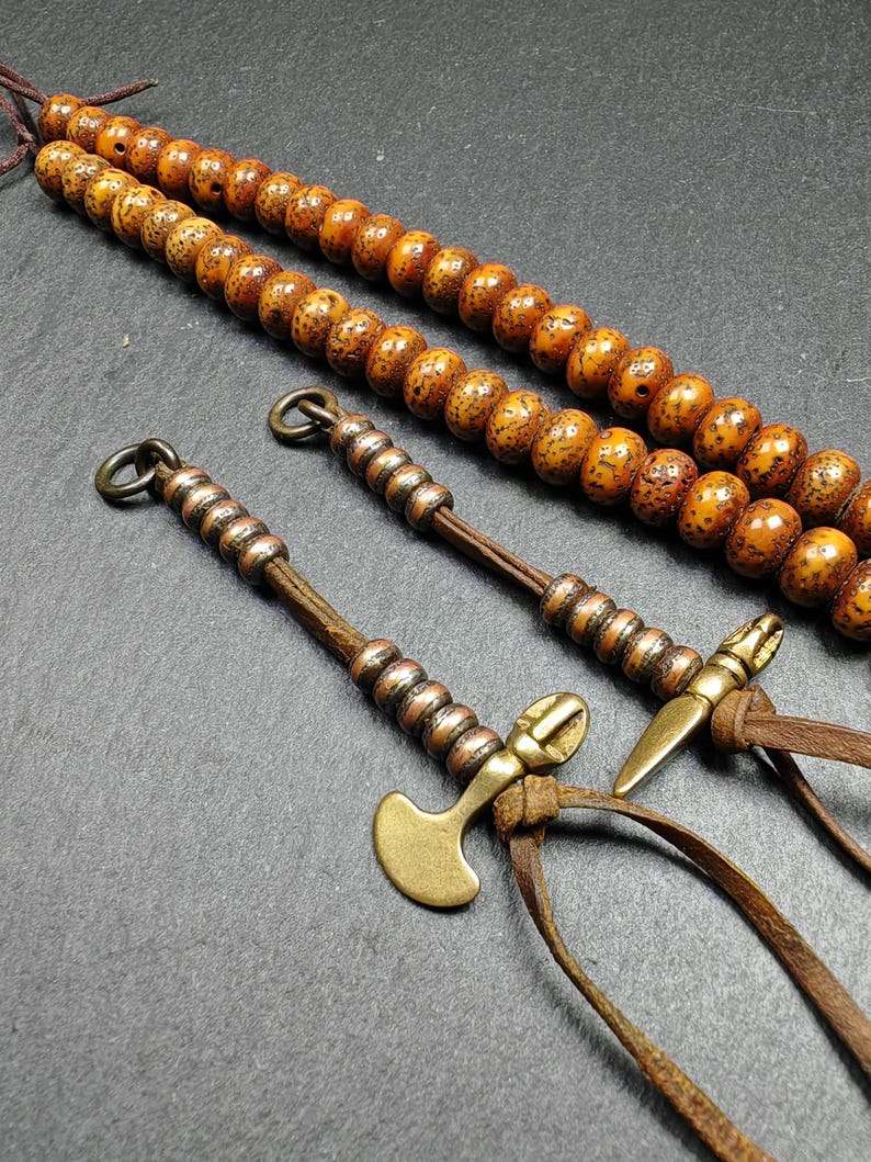 Gandhanra Handmade Tibetan Prayer Bead Counters: Cold Iron Inlaid Lima Brass Mala Accessories