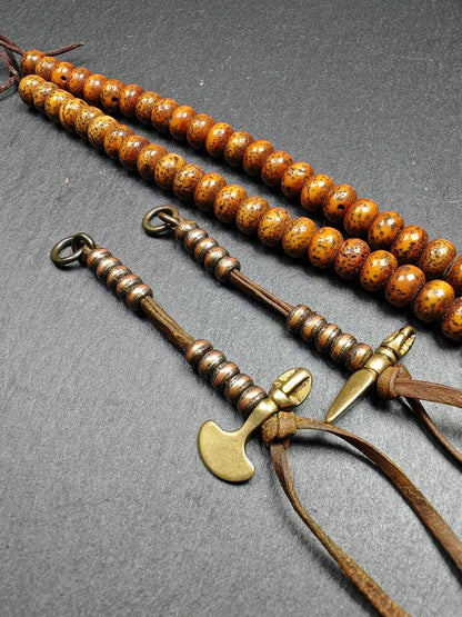 Gandhanra Handmade Tibetan Prayer Bead Counters: Cold Iron Inlaid Lima Brass Mala Accessories