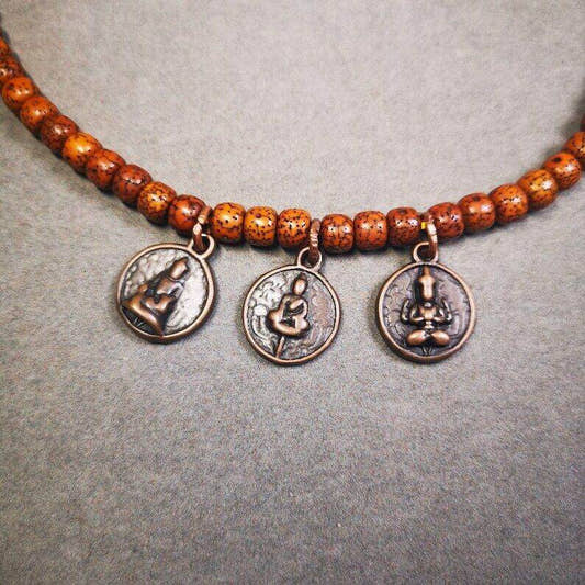 Mala Amulet,Small Shakyamuni,Chenrezig,Jambhala Pendant for Prayer Beads - Tibetan Buddhist mala beads, front view