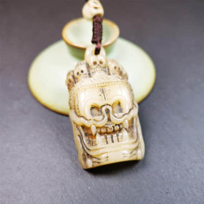 Skull Sitavana Amulet - 2.24" - Tibetan Buddhist amulet, detailed view