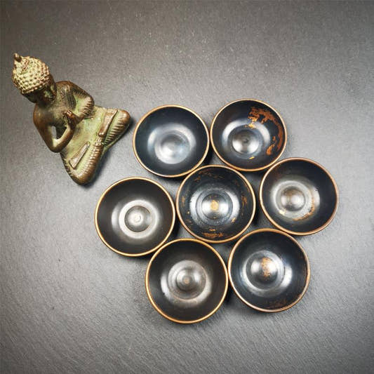Small Water Offering Bowls Set 1.89" - Tibetan Buddhist art, front view