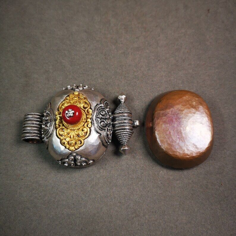 Gau Ghau Shrine, Chiseled Mini Tibetan Buddhist Altar Amulet Pendant