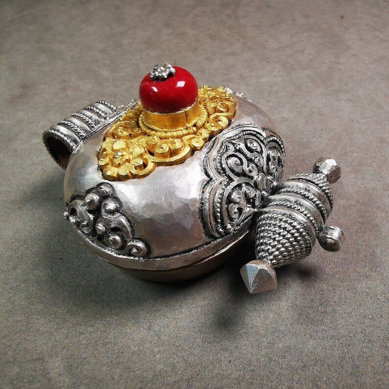 Gau Ghau Shrine, Chiseled Mini Tibetan Buddhist Altar Amulet Pendant