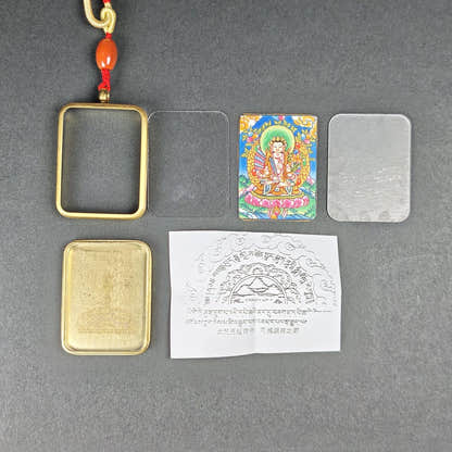 Hand-Painted Akashagarbha Locket Thangka - Tibetan Gau Box Amulet - Tibetan thangka painting, close-up detail