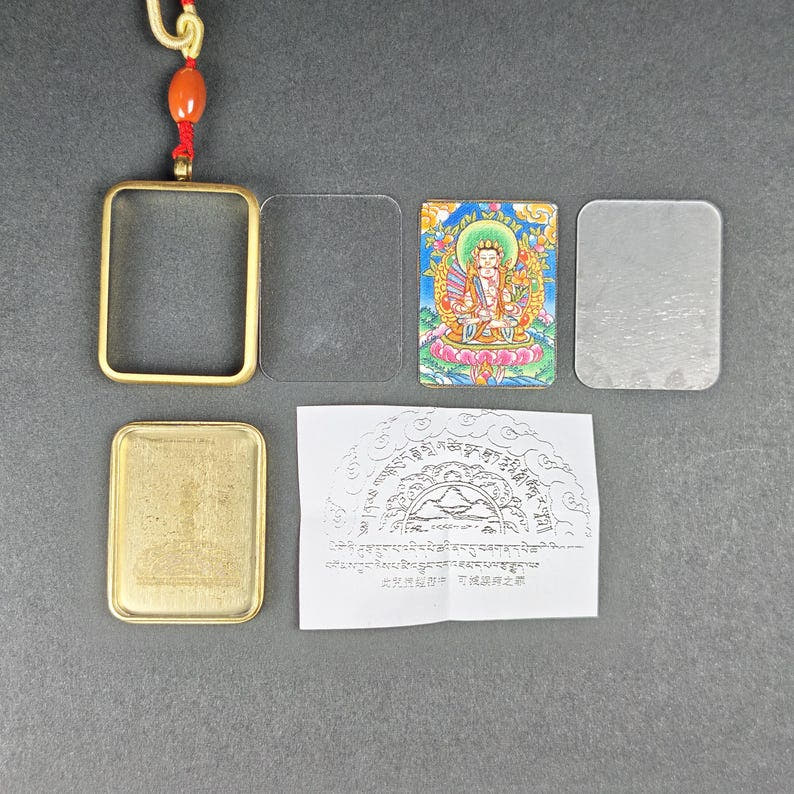 Hand-Painted Akashagarbha Locket Thangka - Tibetan Gau Box Amulet - Tibetan thangka painting, close-up detail