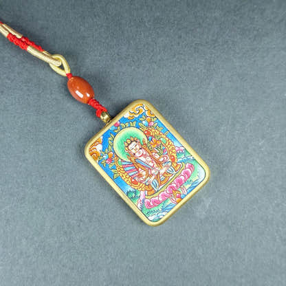Hand-Painted Akashagarbha Locket Thangka - Tibetan Gau Box Amulet - Tibetan thangka painting, view 6