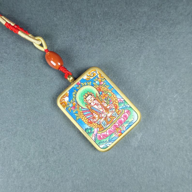 Hand-Painted Akashagarbha Locket Thangka - Tibetan Gau Box Amulet - Tibetan thangka painting, view 6