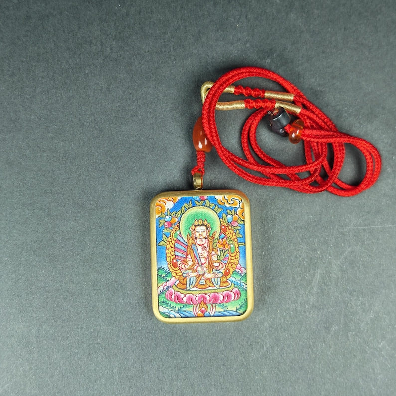 Hand-Painted Akashagarbha Locket Thangka - Tibetan Gau Box Amulet - Tibetan thangka painting, view 8