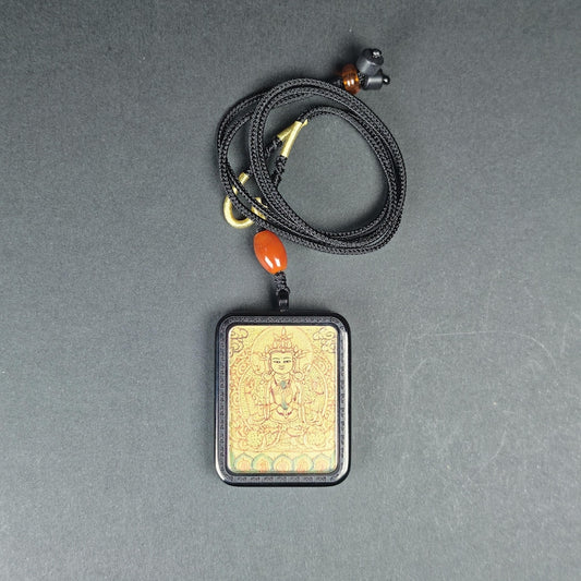Hand-Painted Chenrezig Locket Necklace – Tibetan Gau Amulet