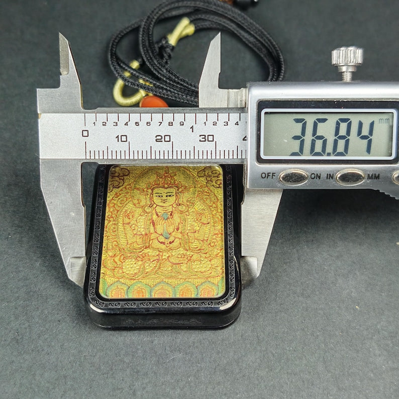 Hand-Painted Chenrezig Locket Necklace – Tibetan Gau Amulet