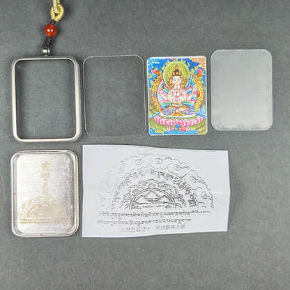 Hand-Painted Chenrezig Locket Thangka - Tibetan Gau Box Amulet - Tibetan thangka painting, view 4