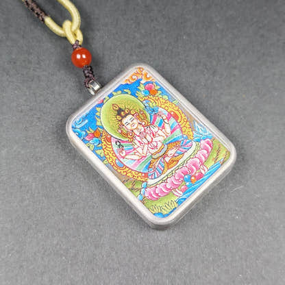 Hand-Painted Chenrezig Locket Thangka - Tibetan Gau Box Amulet - Tibetan thangka painting, view 7