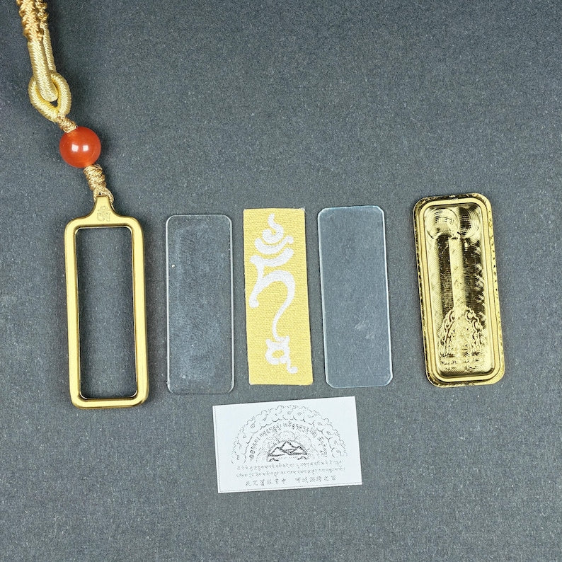 Hand-Painted Green Tara's Seed Syllable Tam Locket - Tibetan Gau Amulet- Stainless Steel Necklace - Spiritual Gift