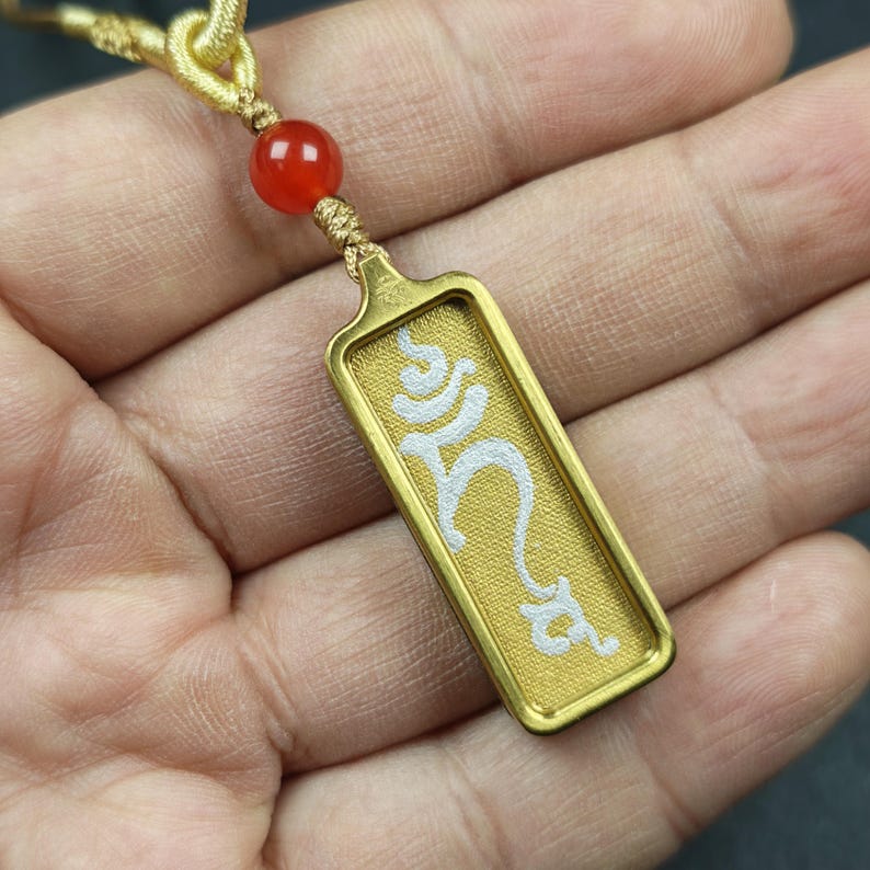 Hand-Painted Green Tara's Seed Syllable Tam Locket - Tibetan Gau Amulet- Stainless Steel Necklace - Spiritual Gift