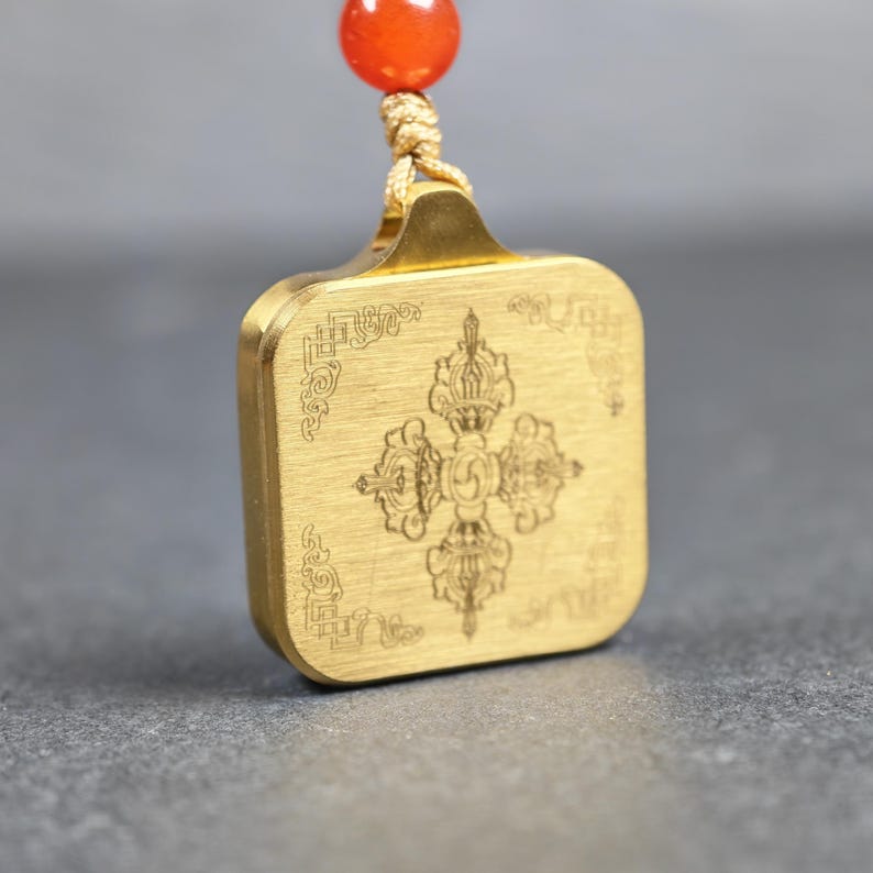 Hand-Painted Lotus Flower Locket Thangka - Tibetan Gau Box Amulet - Tibetan thangka painting, detailed view