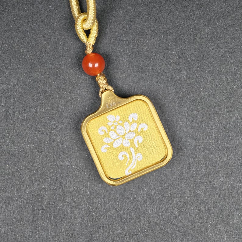 Hand-Painted Lotus Flower Locket Thangka - Tibetan Gau Box Amulet - Tibetan thangka painting, view 4
