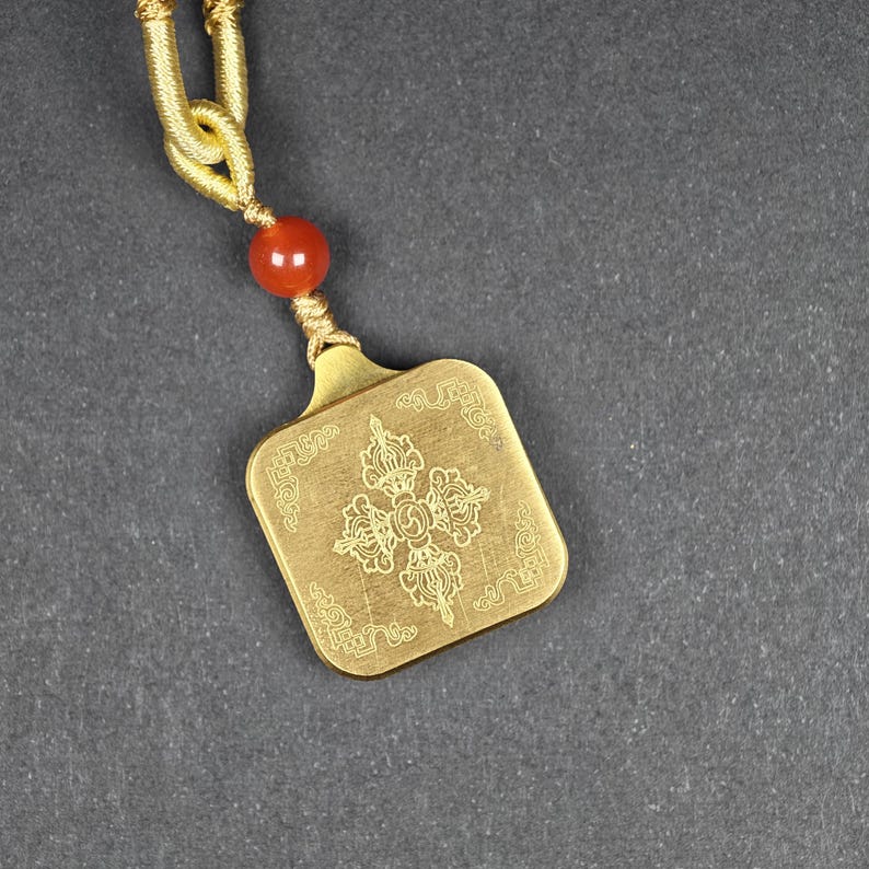 Hand-Painted Lotus Flower Locket Thangka - Tibetan Gau Box Amulet - Tibetan thangka painting, view 5