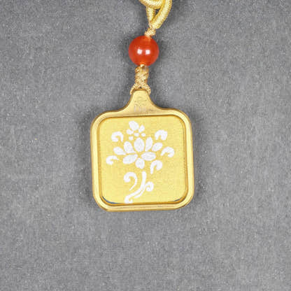 Hand-Painted Lotus Flower Locket Thangka - Tibetan Gau Box Amulet - Tibetan thangka painting, view 6