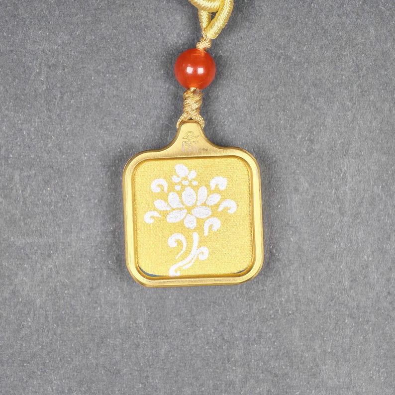 Hand-Painted Lotus Locket Necklace – Tibetan Gau Amulet