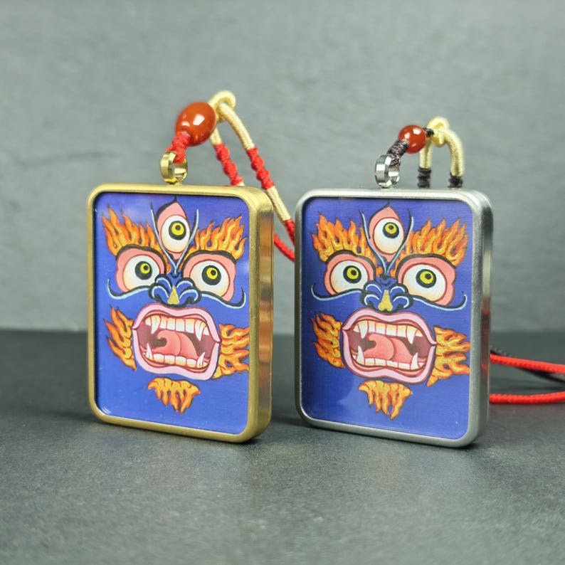 Hand-Painted Mahakala Locket Necklace – Tibetan Gau Amulet